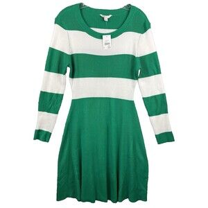 Cato NWT Rugby Stripe Sweater Dress  Womens L Rib Knit Fit & Flare Kelly Green